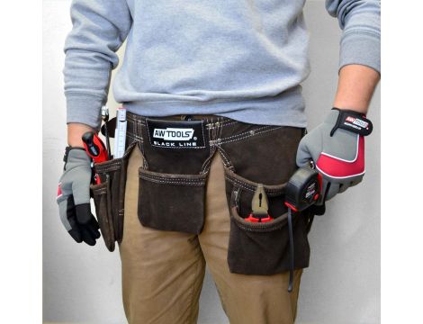 AWTOOLS PAS MONTERSKI PROFESJONALNY 11 KIESZENI PASEK SKÓRZANY BLACK LINE - 2
