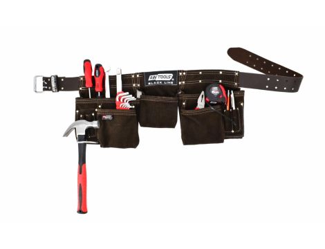 AWTOOLS PAS MONTERSKI PROFESJONALNY 11 KIESZENI PASEK SKÓRZANY BLACK LINE - 3