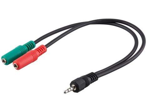 Adapter do słuchawek komputerowych, 1 x 3,5 mm AUX 4-pinowy na 2 x 3,5 mm AUX 3-pinowy - Długość kabla 0.3 m