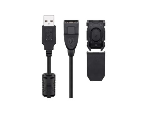 Przedłużacz USB 2.0 Hi-Speed z klipsem zabezpieczającym, Czarny - Długość kabla 2 m