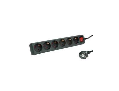6-drożna listwa zasilająca ROLINE z wyłącznikiem, czarna, 1,5 m