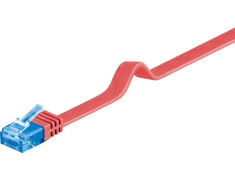 CAT 6A Płaska Kabel połączeniowy,U/UTP, Czerwony - Długość kabla 0.5 m