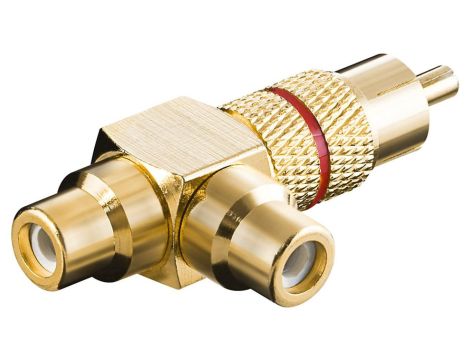 Adapter cinch typu Y wtyk na 2 x gniazdo wersja złota Czerwony - Wersja kolorystyczna Czerwony
