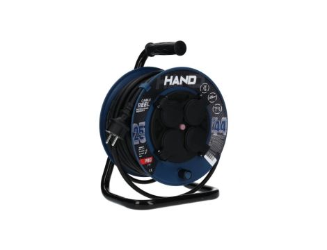 Przedłużacz budowlany zwijany na bębnie Rozgałęźnik na 4 gniazda 2P+Z 230V IP44 na kablu OW 3x2,5mm2 25m HAND