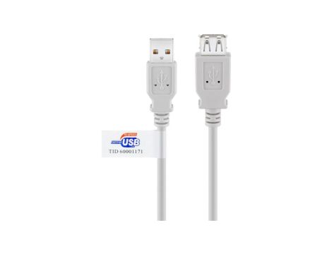 Przedłużacz USB 2.0 Hi-Speed z certyfikatem USB, Szary - Długość kabla 5 m