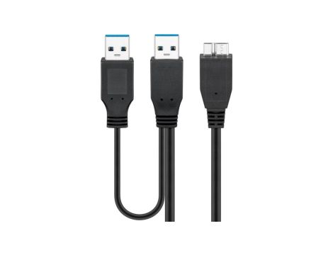 Kabel USB 3.0 Dual Power SuperSpeed, Czarny - Długość kabla 0.3 m