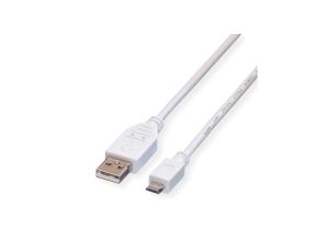 VALUE USB 2.0 Kabel, USB A Male - Micro USB B Male, wit, 1,8 m