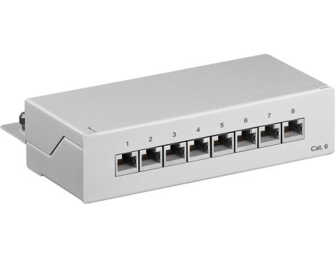 CAT 6 panel krosowy mini/biurkowy, 8 portów - Wersja kolorystyczna Szary