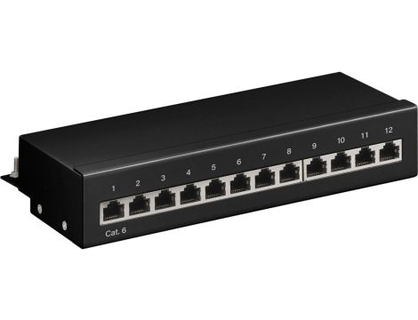 CAT 6 panel krosowy mini/biurkowy, 12 portów - Wersja kolorystyczna Czarny