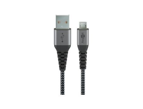 Kabel tekstylny Micro USB na USB-A z metalowymi wtyczkami ( szary / srebrny) 0,5 m - Długość kabla 0.5 m