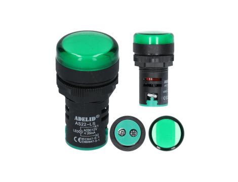 Lampka kontrolna sterownicza zielona LED fi:22 12V