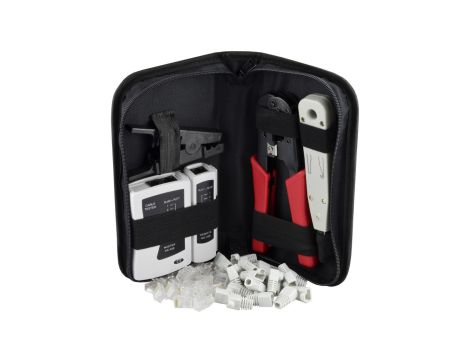 Zestaw narzędzi sieciowych Tester LAN Zaciskara RJ45 Komplet 6 elementów + etui NEKU