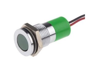 Lampka kontrolna do montażu panelowego 12V dc, zielona 14mm LED Chrom Wyprowadzenia RS PRO