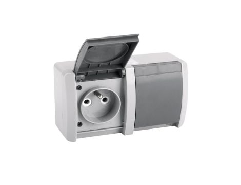 Gniazdo podwójne poziome IP54 grafitowe NORA (4/M/21552170203)