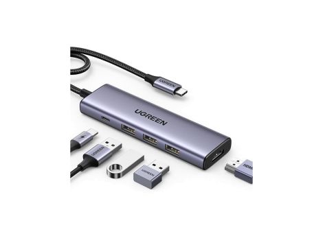 HUB Ugreen CM511 15597 5w1 USB-C - USB-C PD / HDMI / 3x USB-A 3.0 - szary