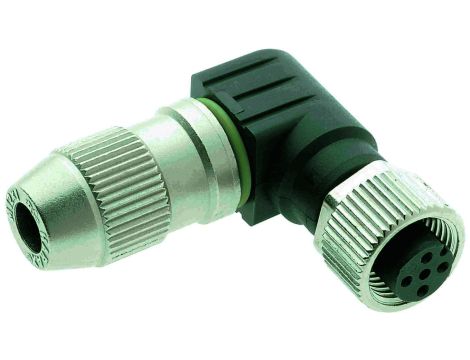 Złącze okrągłe, M12, Gniazdo prawe kątowe 4P HARAX montaż na kablu 21011405091