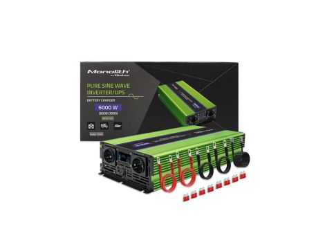 Qoltec Przetwornica napięcia Monolith ładowanie baterii UPS 3000W 6000W 12V na 230V Czysty Sinus LCD