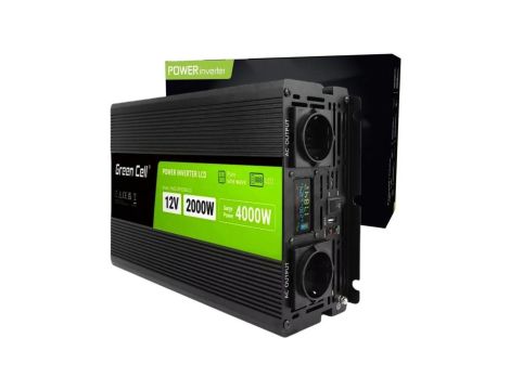 PRZETWORNICA NAPIĘCIA Green Cell PowerInverter LCD 12V -igt/br 230V 2000W/4000W CZYSTA SINUSOIDA