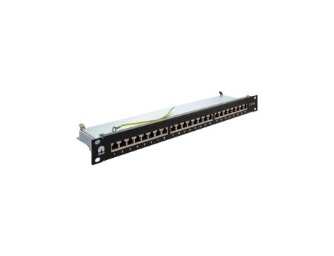 Patch panel RACK 19 kat.6A 24p FTP z półką 1U czarny NEKU