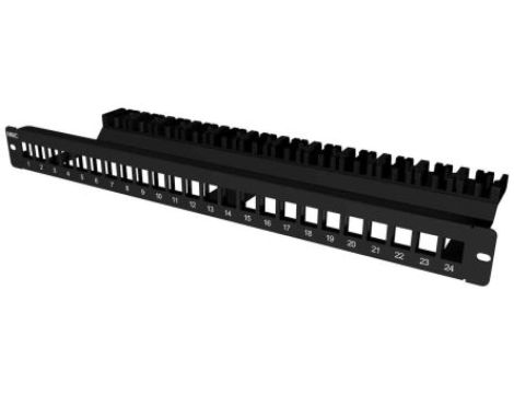 Panel krosowniczy, 24 portów, RJ45, 1U, Czarny