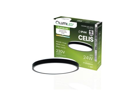 Plafon LED Lampa Sufitowa Natynkowa 24W 4000K 2500lm 104lm/W CELIS Okrągły IP44 Czarny Ring ALS LUMILED