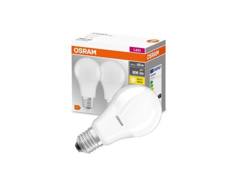 2PAK Żarówka LED E27 A60 8,5W = 60W 806lm 2700K Ciepła 300 OSRAM Base