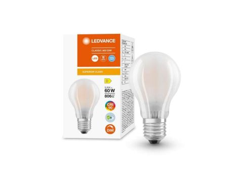 Żarówka LED E27 A60 5,8W = 60W 806lm 4000K Neutralna 300 CRI90 Filament Mleczna Ściemnialna LEDVANCE Superior