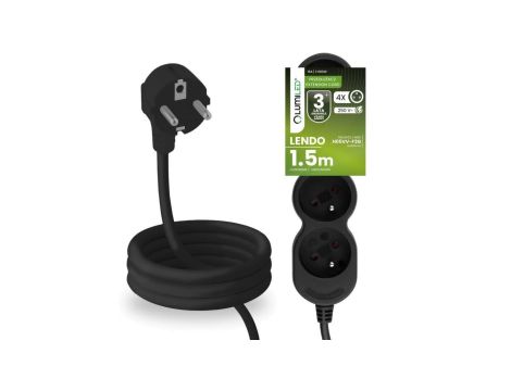 Przedłużacz Sieciowy Kabel z Uziemieniem Listwa Zasilająca 4 Gniazda 1.5m Czarny Sznur Lendo Lumiled