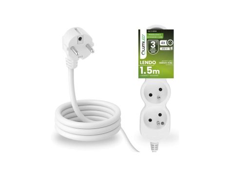 Przedłużacz Sieciowy Kabel z Uziemieniem Listwa Zasilająca 4 Gniazda 1.5m Biały Sznur Lendo Lumiled