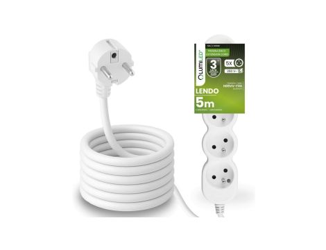Przedłużacz Sieciowy Kabel z Uziemieniem Listwa Zasilająca 5 Gniazda 5m Biały Sznur Lendo Lumiled