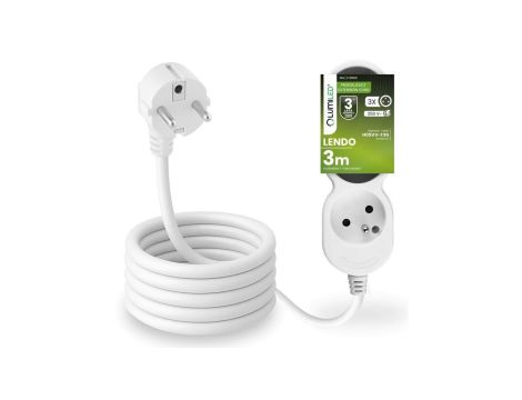 Przedłużacz Sieciowy Kabel z Uziemieniem Listwa Zasilająca 3 Gniazda 3m Biały Sznur Lendo Lumiled