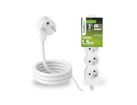 Przedłużacz Sieciowy Kabel z Uziemieniem Listwa Zasilająca 5 Gniazda 1.5m Biały Sznur Lendo Lumiled