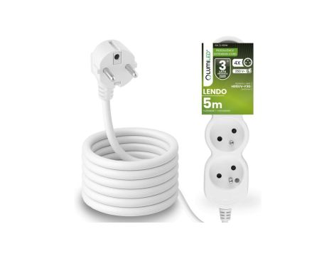 Przedłużacz Sieciowy Kabel z Uziemieniem Listwa Zasilająca 4 Gniazda 5m Biały Sznur Lendo Lumiled