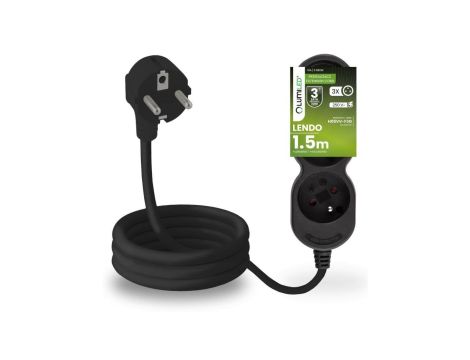 Przedłużacz Sieciowy Kabel z Uziemieniem Listwa Zasilająca 3 Gniazda 1.5m Czarny Sznur Lendo Lumiled