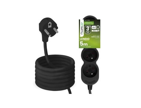 Przedłużacz Sieciowy Kabel z Uziemieniem Listwa Zasilająca 4 Gniazda 5m Czarny Sznur Lendo Lumiled