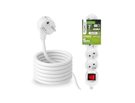Przedłużacz Sieciowy Kabel z Uziemieniem Listwa Zasilająca 5 Gniazda 5m Włącznik ON/OFF Czarny Sznur Lendo Lumiled