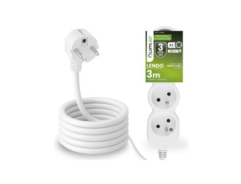 Przedłużacz Sieciowy Kabel z Uziemieniem Listwa Zasilająca 4 Gniazda 3m Biały Sznur Lendo Lumiled