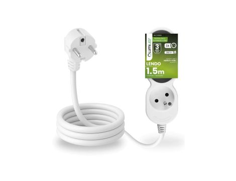Przedłużacz Sieciowy Kabel z Uziemieniem Listwa Zasilająca 3 Gniazda 1.5m Biały Sznur Lendo Lumiled