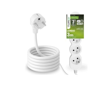 Przedłużacz Sieciowy Kabel z Uziemieniem Listwa Zasilająca 5 Gniazda 3m Biały Sznur Lendo Lumiled