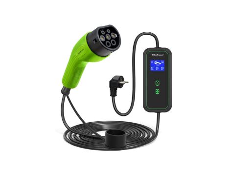 Qoltec Mobilna ładowarka do samochodu elektrycznego EV z regulacją 2w1 Typ2 3.5kW 230V LCD Przenośna Wallbox 5m