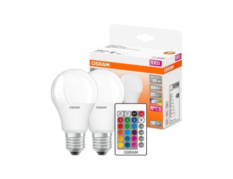 Żarówka LED A60 E27 9W 806lm RGBW 180 OSRAM Star + Pilot klasa F /zestaw 2szt/