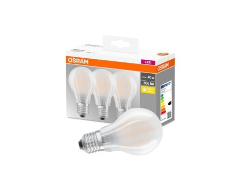 3PAK Żarówka LED E27 A60 7W = 60W 806lm 2700K Ciepła 300 Filament OSRAM Base