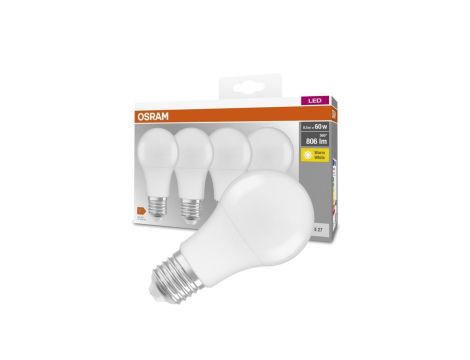 4PAK Żarówka LED E27 A60 8,5W = 60W 806lm 2700K Ciepła 300 OSRAM Base