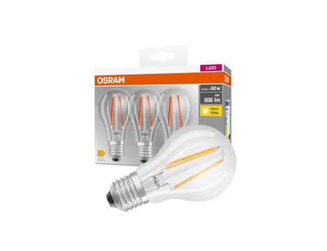 3PAK Żarówka LED E27 A60 6,5W = 60W 806lm 2700K Ciepła 360 OSRAM