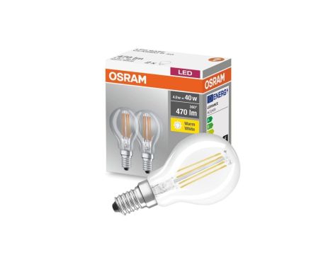2PAK Żarówka LED E14 P45 4W = 40W 470lm 2700K Ciepła Filament OSRAM Base