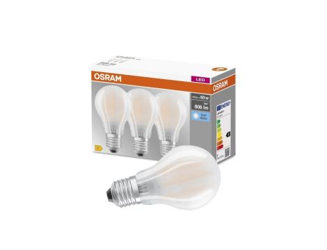 3PAK Żarówka LED E27 A60 6,5W = 60W 806lm 4000K Neutralna 300 Filament OSRAM BASE