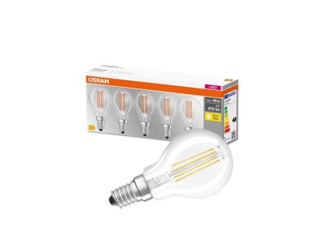 5PAK Żarówka LED E14 P45 4W = 40W 470lm 2700K Ciepła Filament OSRAM Base