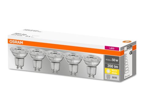 5PAK Żarówka LED GU10 4,3W = 50W 350lm 2700K Ciepła 36 OSRAM Base