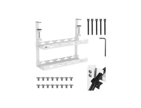 Organizer podbiurkowy na kable Maclean, max. obciążenie 5kg, 2 poziomy, biały, MC-104 W