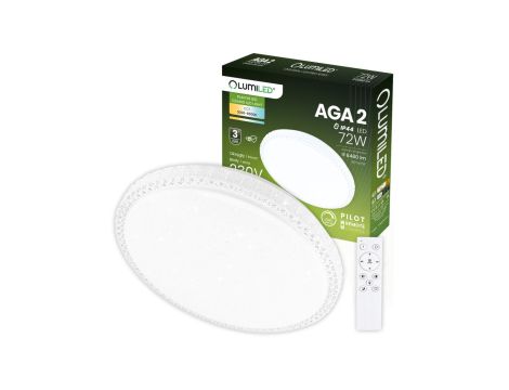 Plafon LED Lampa Sufitowa Natynkowa AGA2 72W IP44 CCT Biały Okrągły 50cm + PILOT LUMILED